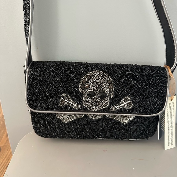 Black Beaded Skull Crossbody Bag - Picture 1 of 6